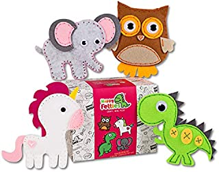 Happy Felties - Dreamland Buddies - Felt Animal Crafting Sewing Kit and Animal Crafts - Fun DIY Stuffed Animal Sew Kits for Kids Boys and Girls - Beginner Friendly