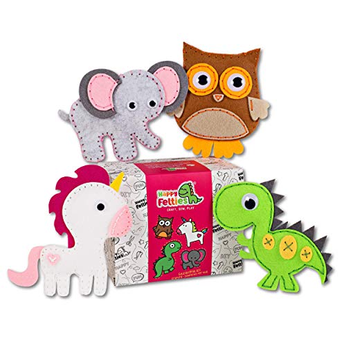 Happy Felties - Dreamland Buddies - Felt Animal Crafting Sewing Kit and Animal Crafts - Fun DIY Stuffed Animal Sew Kits for Kids Boys and Girls - Beginner Friendly