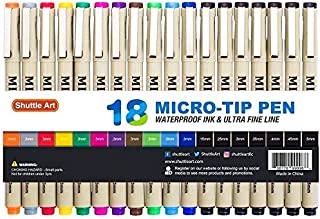 Shuttle Art 18 Pack Ultra Fine Point Tip Micro Line Pens - Waterproof Archival Ink & 11 Colors in 0.3MM Felt Tip - 7 Blacks in Tip Sizes 0.15MM to 0.5MM For Journaling Technical Illustrating Drawing