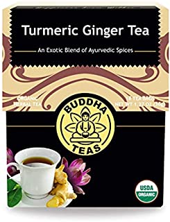 Buddha Teas Organic Turmeric Ginger Tea, 18 Bleach Tea Bags  Caffeine Free, Antioxidant, Antiviral, and Anti-Inflammatory, Immune Boosting Tea. Supports Digestion, No GMOs