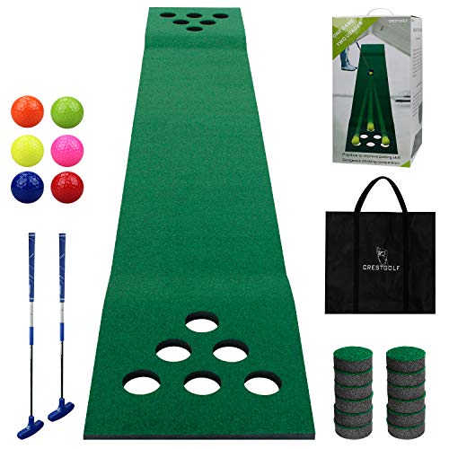 Crestgolf Golf Putting Green Mat,Practice Golf Putting Mat Game Set with 6 Golf Balls,12 Golf Hole Covers for Indoor&Outdoor Short Game Office Party Backyard Use (MatPutter)