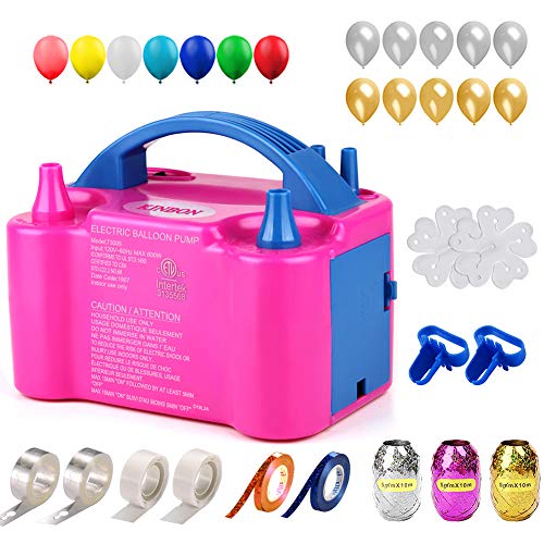 160 Pcs Balloon Pump KINBON Electric Portable Dual Nozzle Electric air Balloon Blower Pump, Electric Balloon Inflator for Party Birthday Wedding Festival(Rose Red 110V 600W)