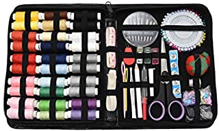 Sewing Kit for Adults Home Travel Camping and Emergency. Best Gift for Kids Girls Beginners. Quality Premium Mini Sew Supplies Set. Expansive Case with 100 Extra Pins and Safety Pins (Black, Large)