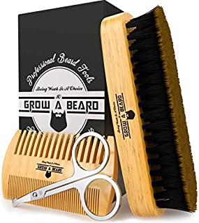 Beard Brush & Comb Set w/ Beard Scissors Grooming Kit, Beard Brush For Men, Natural Boar Bristle Beard Brush, Men's Beard Brush, Boars Hair Beard Brush, Beard Brush Set, Wood Comb Great for Mustaches