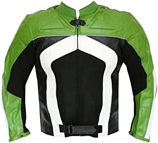 New Men's Razer Motorcycle Biker CE Armor Mesh Leather Green Riding Jacket L