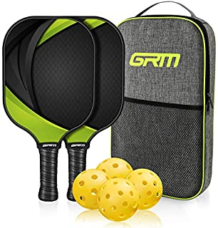 GRM Racket, Graphite Pickleball Paddle Set, Lightweight Pickleball Racquet Pickle-Ball Equipment for Men and Women, 2 Racket and 4 Balls Including Portable Carry Bag