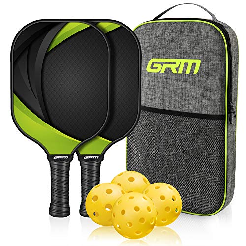 GRM Racket, Graphite Pickleball Paddle Set, Lightweight Pickleball Racquet Pickle-Ball Equipment for Men and Women, 2 Racket and 4 Balls Including Portable Carry Bag