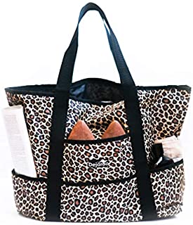 Dejaroo Water-Resistant Weekend Overnight Bag - Beach/Toy Tote Bag - Large Lightweight Market, Grocery & Picnic Tote with Oversized Pockets (Leopard with Black)