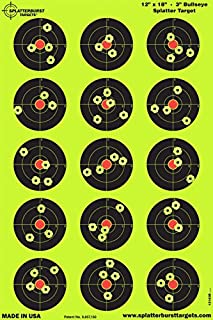 Splatterburst Targets - 12 x 18 inch - 3 inch Bullseye Reactive Shooting Target - Shots Burst Bright Fluorescent Yellow Upon Impact - Gun - Rifle - Pistol - Airsoft - BB Gun - Air Rifle (25 Pack)