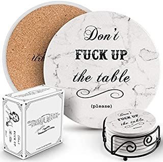 Coasters for Drinks, Absorbent Drink Coaster (6-Piece Set), Housewarming Hostess Gifts for New Home, Man Cave House Warming Presents Decor, Wedding Registry, Living Room Decorations, Ideas