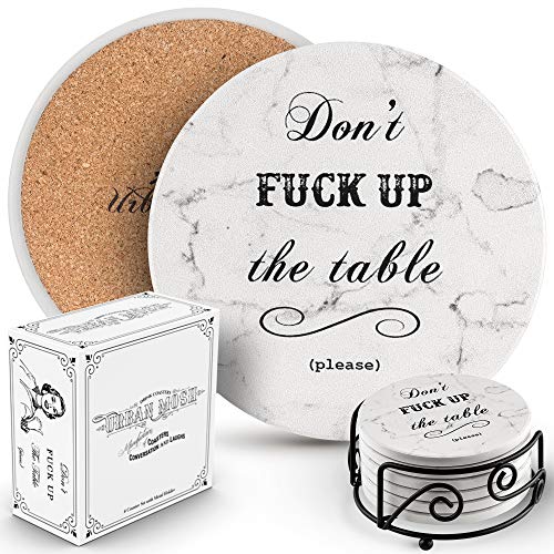 Coasters for Drinks, Absorbent Drink Coaster (6-Piece Set), Housewarming Hostess Gifts for New Home, Man Cave House Warming Presents Decor, Wedding Registry, Living Room Decorations, Ideas