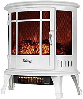 e-Flame USA Regal Freestanding Electric Fireplace Stove - 3-D Log and Fire Effect (White)