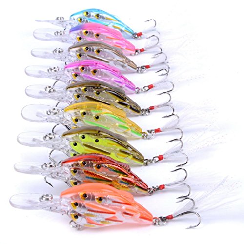 aorace 9Pcs/Lot 8cm/9.4g Jerkbait Crankbait Ball Fishing Lures Set Fishing Bass Bait Lures Hard Plastic Artificial Bait Diving Crankbait Angry Fish