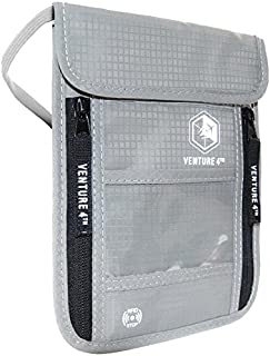 Passport Holder Neck Pouch with RFID Blocking Travel Neck Wallet (Silver)