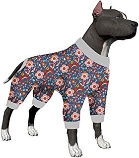 LovinPet Pit Bull Pajamas/Full Coverage Dog Pjs/Tiger Garden Blue/Pink Print Prints/Lightweight Big Dogs Pullover, Full Coverage Large Breed Dog Pjs/Large Dog Jamammies