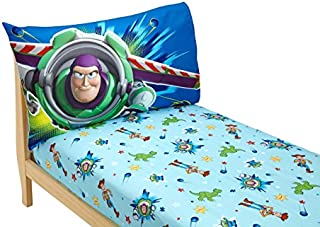 Disney Toy Story Power Up 2 Pack Fitted Sheet and Pillowcase Toddler Sheet Set, Blue/Green