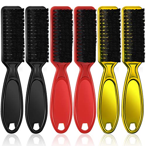 6 Pieces Barber Blade Clipper Cleaning Brush Nylon Trimmer Cleaning Brush Hair Duster Fade Brush Set Kit (Black, Red, Golden)