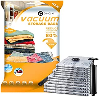 GONGSHI Vacuum Storage Bags (3 x Jumbo, 3 x Large, 3 x Medium, 3 x Small), Space Saver Sealer Compression Bags with Travel Hand Pump