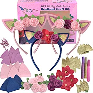 ROCA Toys Cat Ears and Flowers DIY Headbands Set  Girls Arts and Crafts Set - Cute Birthday Gifts for Girls