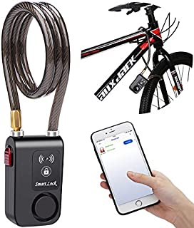 wsdcam Bluetooth Bike Lock Alarm 110dB Universal Security Smart Bike Alarm Lock System Anti-Theft Vibration Alarm for Bicycle Motorcycle Door Gate Lock, 31.49 inch Cable Length, APP Control