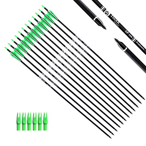 Tiger Archery 30Inch Carbon Arrow Practice Hunting Arrows with Removable Tips for Compound & Recurve Bow(Pack of 12) (Green White)