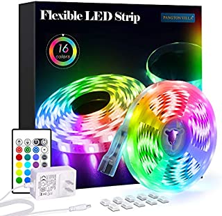 PANGTON VILLA Led Strip Lights 16.4 ft RGB 5050 Color Kit with 24 Key Remote Control and Power Supply Mood Lamp for Room Bedroom Home Kitchen Indoor Decorations