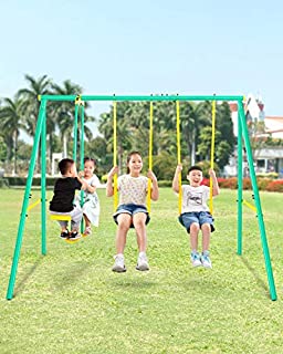 MaxKare Metal Swing Set Outdoor Backyard Playground Swing Set 2 Seats with A Swing Glider for 3-12 Year Old Kids, Toddlers, Max Weight 400 LBS