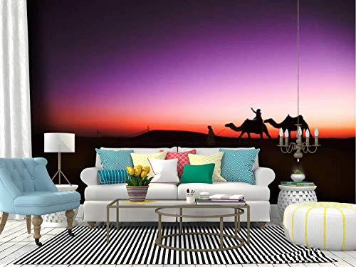 Self Adhesive Wallpaper Roll Paper sunset camels riding in abu dhabi's al wathba desert uae animals at Removable Peel and Stick Wallpaper Decorative Wall Mural Posters Home Covering Interior Film