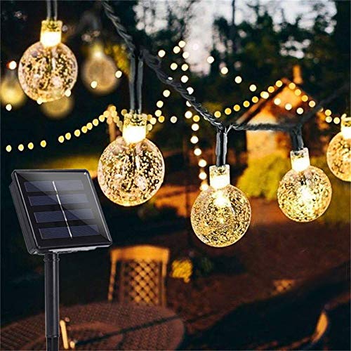 Garden Solar Lights, 50 LED 24ft 8 Modes Waterproof String Lights Outdoor Fairy Lights Globe Crystal Balls Decorative Lighting for Garden Yard Home Party Wedding Christmas Decoration (Warm White)