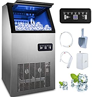 Happybuy 110V Commercial Ice Maker 100lbs/24h with 29lbs Storage 4x8 Cubes Stainless Steel Auto Clean for Bar Home Supermarkets Includes Scoop and Con, Sliver