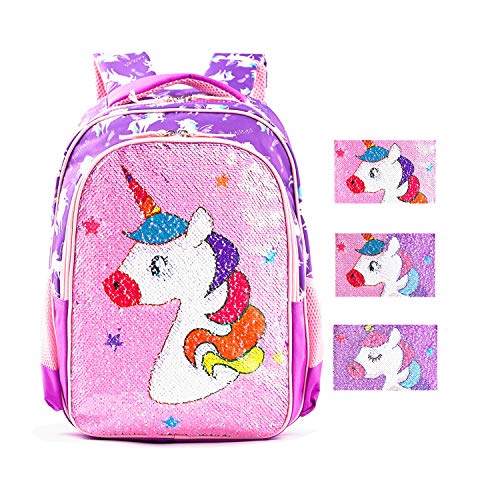 Magic Reversible Sequin School Bag, Lightweight Pre-School Backpack for for Kindergarten or Elementary (Baby Unicorn)