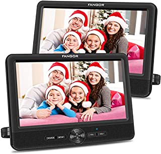 FANGOR 10 Dual Car DVD Player Portable Headrest CD Players with 2 Mounting Brackets, 5 Hours Rechargeable Battery, Last Memory, Free Regions, USB/SD Card Reader, AV Out&in ( 1 Player + 1 Screen )