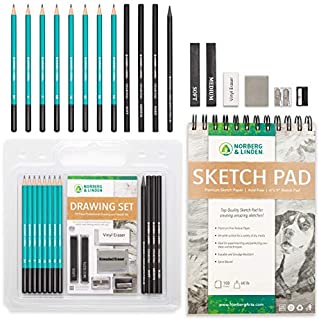 Norberg & Linden Drawing Set - Sketching and Charcoal Pencils - 100 Page Drawing Pad, Kneaded Eraser. Art Kit and Supplies for Kids, Teens and Adults, Sketch Set