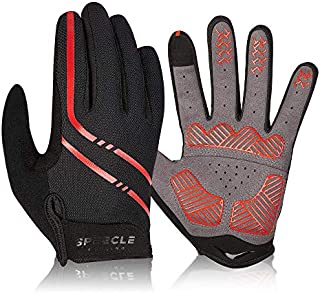 Speecle Full Finger Cycling Gloves - Reinforced Bike Gloves for Men/Women - Breathable Road Mountain Biking Gloves - Touch Screen & Anti-Slip Motorcycle Gloves for Riding, Hiking, Climbing, Red, L