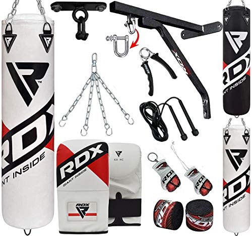 RDX Punching Bag for Boxing Training, Filled Heavy Bag Set with Punching Gloves, Chain, Wall Bracket, Great for Grappling, MMA, Kickboxing, Muay Thai, Karate, BJJ & Taekwondo, 14PC 4FT/5FT