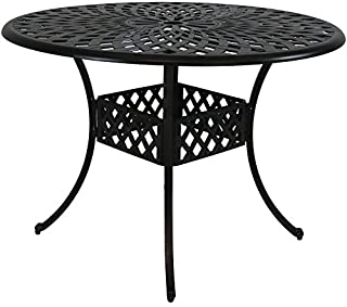 Sunnydaze Round Patio Dining Table - Outdoor Durable Cast Aluminum Construction - Decorative Crossweave Design - Outside Patio Furniture with Umbrella Hole - - Perfect for Porch or Poolside - 41-Inch