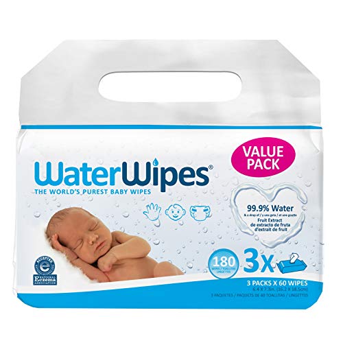 WaterWipes Unscented Baby Wipes, Sensitive and Newborn Skin, 3 Packs (180 Wipes)