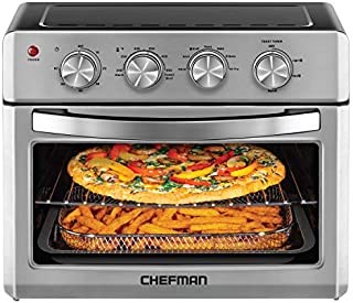 Chefman Air Fryer Toaster Oven, 6 Slice, 26 QT Convection AirFryer w/ Auto Shut-Off, 60 Min Timer; Roast, Bake, Fry Oil-Free, Nonstick Interior, Accessories & Cookbook Included, Stainless Steel/Black