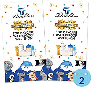 Baby Bottle Labels, Tinabless Write-On, Self-Laminating, Daycare Waterproof Labels (Pack of 160)