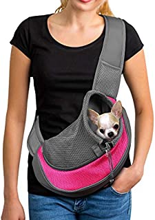 YUDODO Pet Dog Sling Carrier Breathable Mesh Travel Safe Sling Bag Carrier for Dogs Cats (S up to 5lbs Pink)