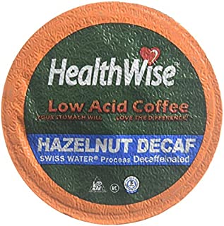 HealthWise Hazelnut Low Acid Swiss Water Decaffeinated Coffee for Keurig K-Cup Brewers, 100% Colombian Decaf --12 count