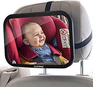 Sunferno Baby Car Mirror | Shatterproof, No Assembly Required, Adjustable | Rear Facing Car Seat Mirror for Effortlessly Monitoring Your Child in the Back Seat | Toddler Infant Carseat Mirror for Car