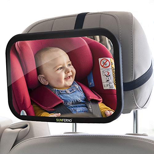 Sunferno Baby Car Mirror | Shatterproof, No Assembly Required, Adjustable | Rear Facing Car Seat Mirror for Effortlessly Monitoring Your Child in the Back Seat | Toddler Infant Carseat Mirror for Car