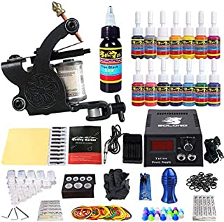 Solong Tattoo Complete Starter Tattoo Kit 1 Pro Machine Guns 14 Inks Power Supply Foot Pedal Needles Grips Tips TK102