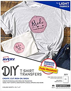 Avery Printable Heat Transfer Paper for Light Fabrics, 8.5