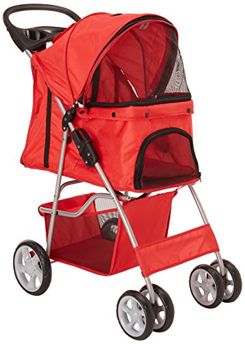 Paws & Pals City Walk N Stride 4 Wheeler Pet Stroller for Dogs and Cats, Scarlet Red