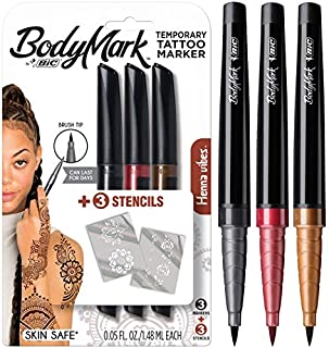 BIC BodyMark Temporary Tattoo Marker, Henna Vibes, Assorted Colors, 3-Count