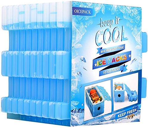 10 x Ice Packs for Lunch Box, Slim Ice Packs Quick Cooling & Long-Lasting for Lunch Boxes/Office/Jobsite/Picnics/Camping/BeachFreezer Packs Reusable Cool Pack for Cooler, BPA FREE, Set of 10