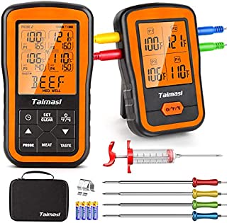 Wireless Digital Meat Thermometer with 4 Probes & Meat Injector, Upgraded 500FT Remote Range Cooking Food Thermometer for Grilling & BBQ & Oven & Kitchen