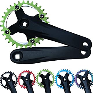 GANOPPER Mountain Bike Crankset 32T 170 104BCD Square Taper MTB Crankset 1x 170mm Single Speed Road Bike Crank Set Green Bicycle Components